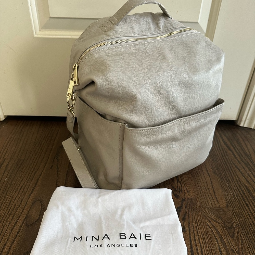 Mina Baie Stevie Midi Women's Leather Backpack Light Gray